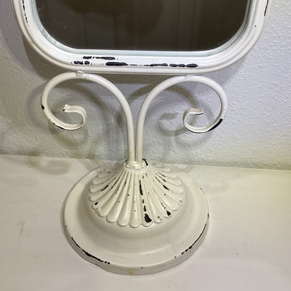Dresser Vanity Table Top Mirror Shabby Chic Whited Painted Metal Cast Iron Bird - Picture 4 of 9